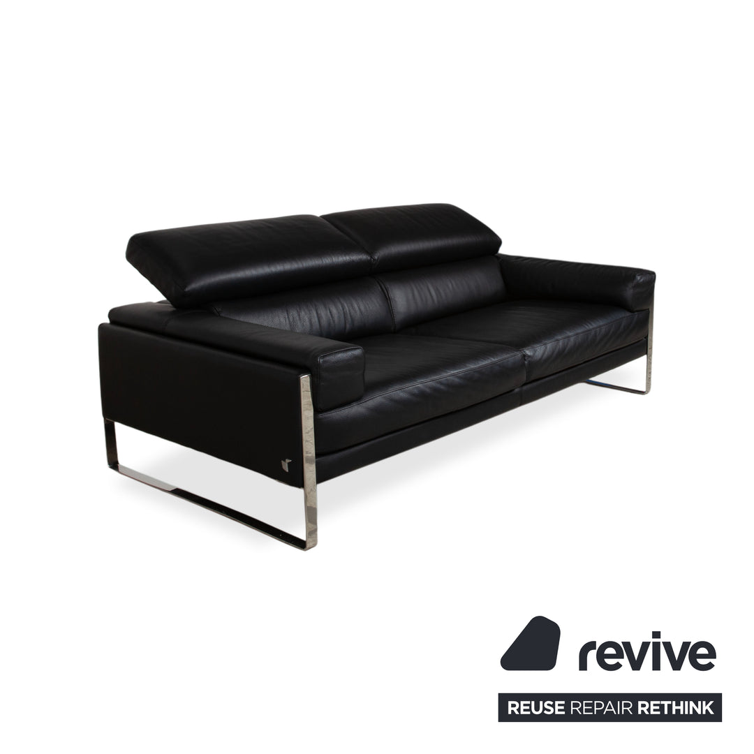 Calia Romeo Garnitur Leder Chrom 2x Zweisitzer Schwarz Sofa Couch manuelle Funktion