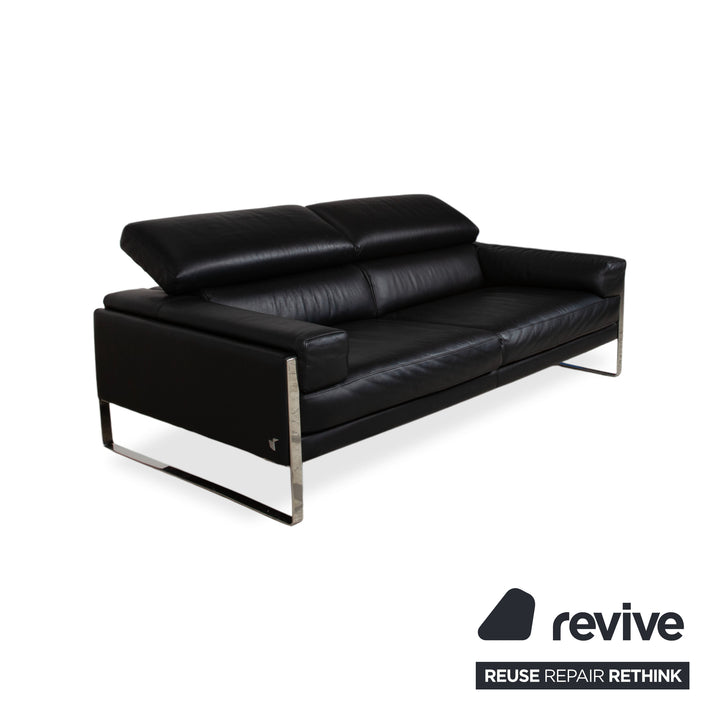 Calia Romeo Garnitur Leder Chrom 2x Zweisitzer Schwarz Sofa Couch manuelle Funktion
