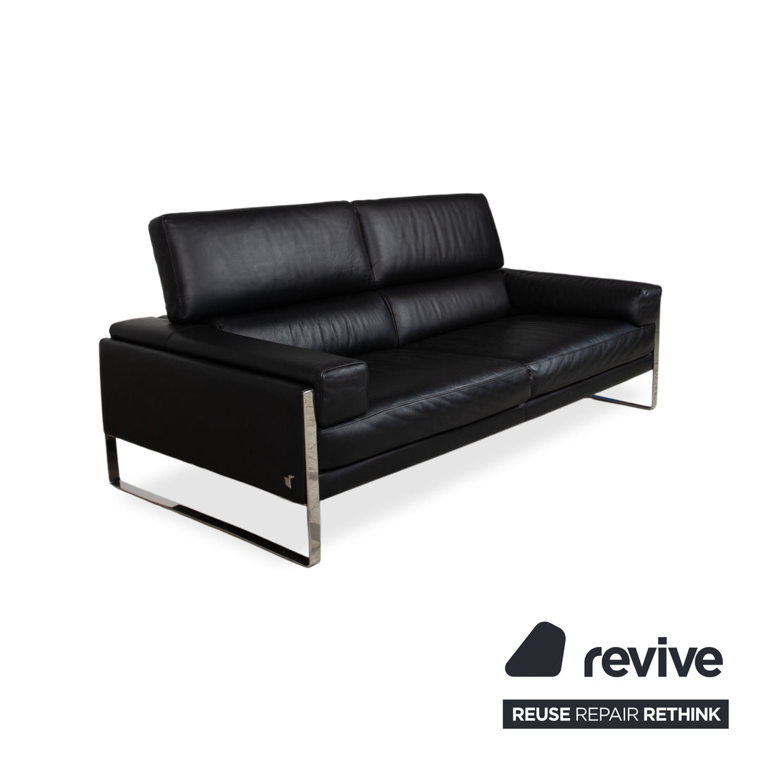 Calia Romeo Garnitur Leder Chrom 2x Zweisitzer Schwarz Sofa Couch manuelle Funktion
