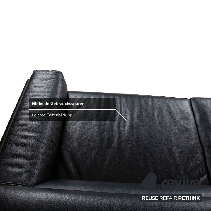 Calia Romeo Garnitur Leder Chrom 2x Zweisitzer Schwarz Sofa Couch manuelle Funktion