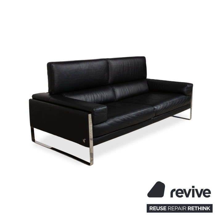 Calia Romeo Garnitur Leder Chrom 2x Zweisitzer Schwarz Sofa Couch manuelle Funktion