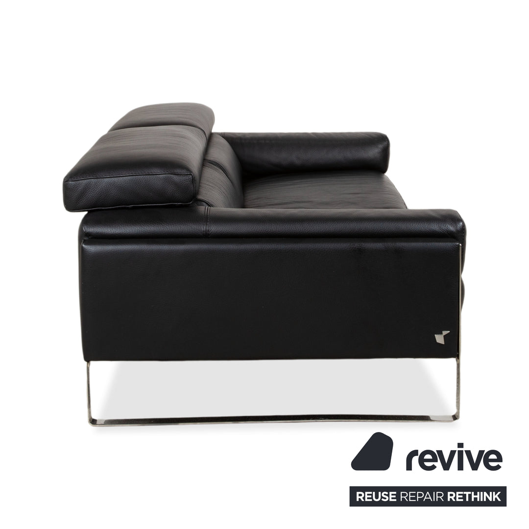 Calia Romeo Garnitur Leder Chrom 2x Zweisitzer Schwarz Sofa Couch manuelle Funktion