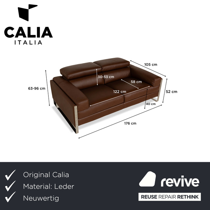 Calia Romeo Leather Three Seater Brown Sofa Couch Manual Function