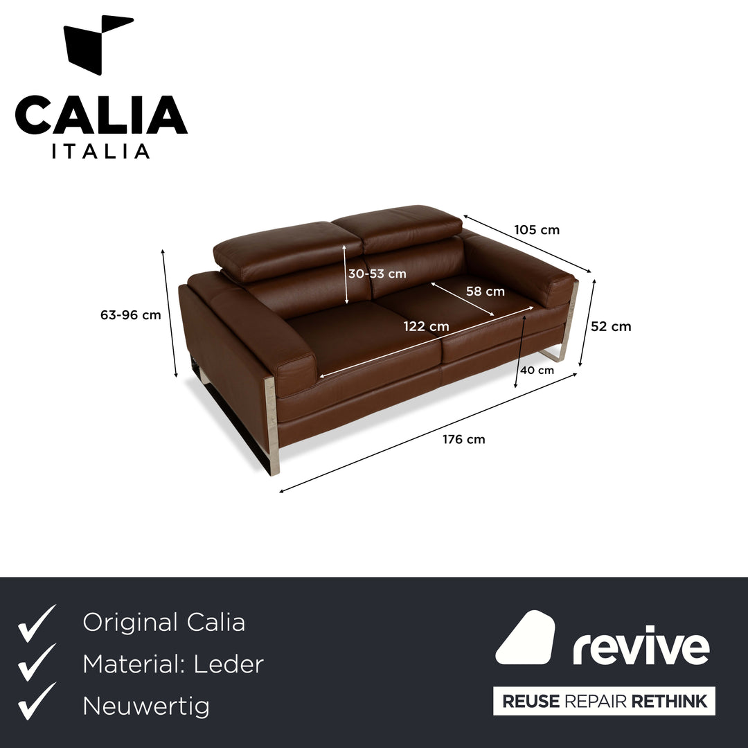 Canapé trois places en cuir marron Calia Romeo à commande manuelle