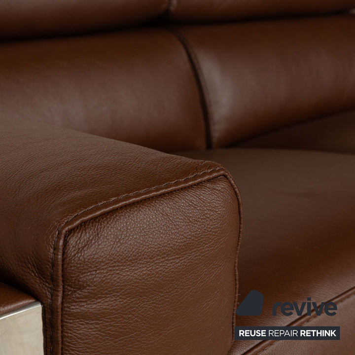 Calia Romeo Leather Three Seater Brown Sofa Couch Manual Function