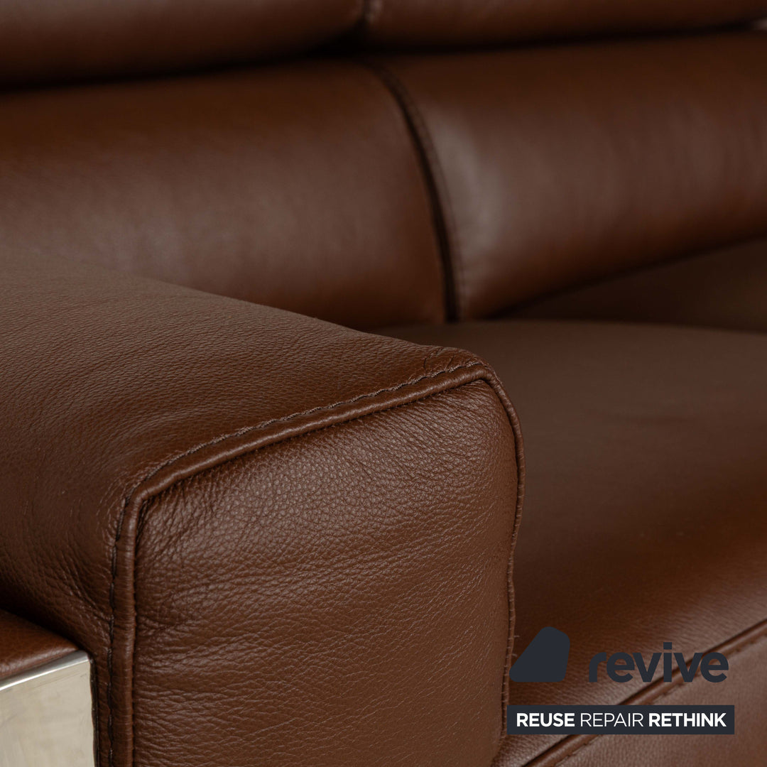 Calia Romeo Leather Three Seater Brown Sofa Couch Manual Function