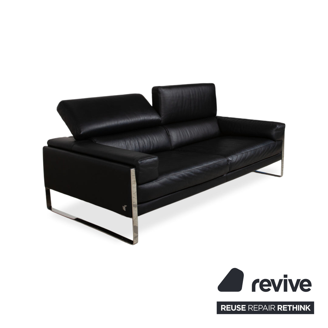 Calia Romeo Leder Chrom Zweisitzer Schwarz Sofa Couch manuelle Funktion