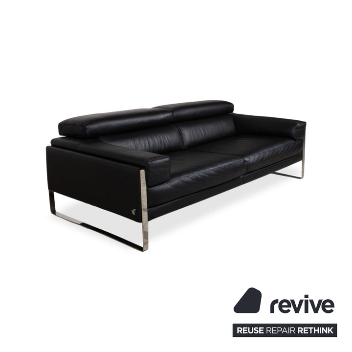 Calia Romeo Leder Chrom Zweisitzer Schwarz Sofa Couch manuelle Funktion