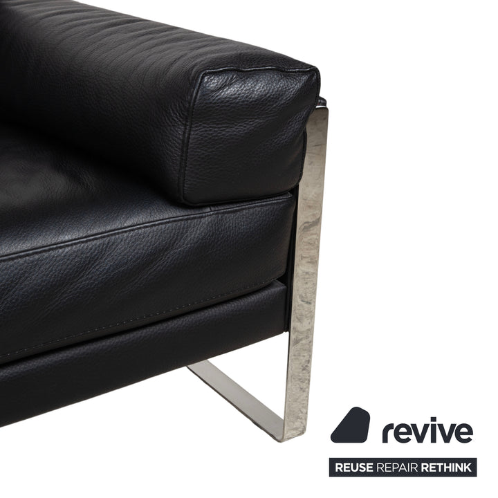 Calia Romeo Leder Chrom Zweisitzer Schwarz Sofa Couch manuelle Funktion