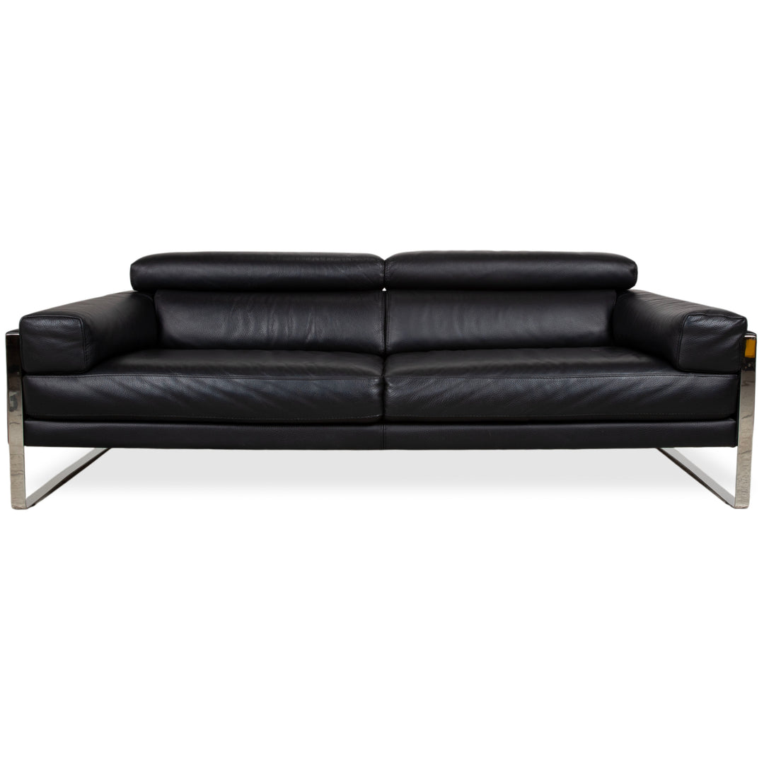Calia Romeo Leder Chrom Zweisitzer Schwarz Sofa Couch manuelle Funktion