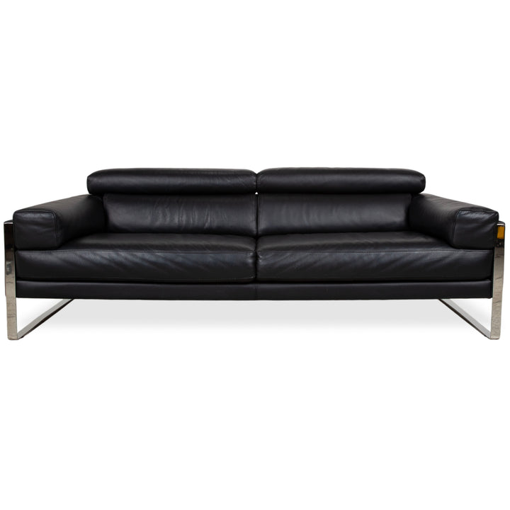 Calia Romeo Leder Chrom Zweisitzer Schwarz Sofa Couch manuelle Funktion
