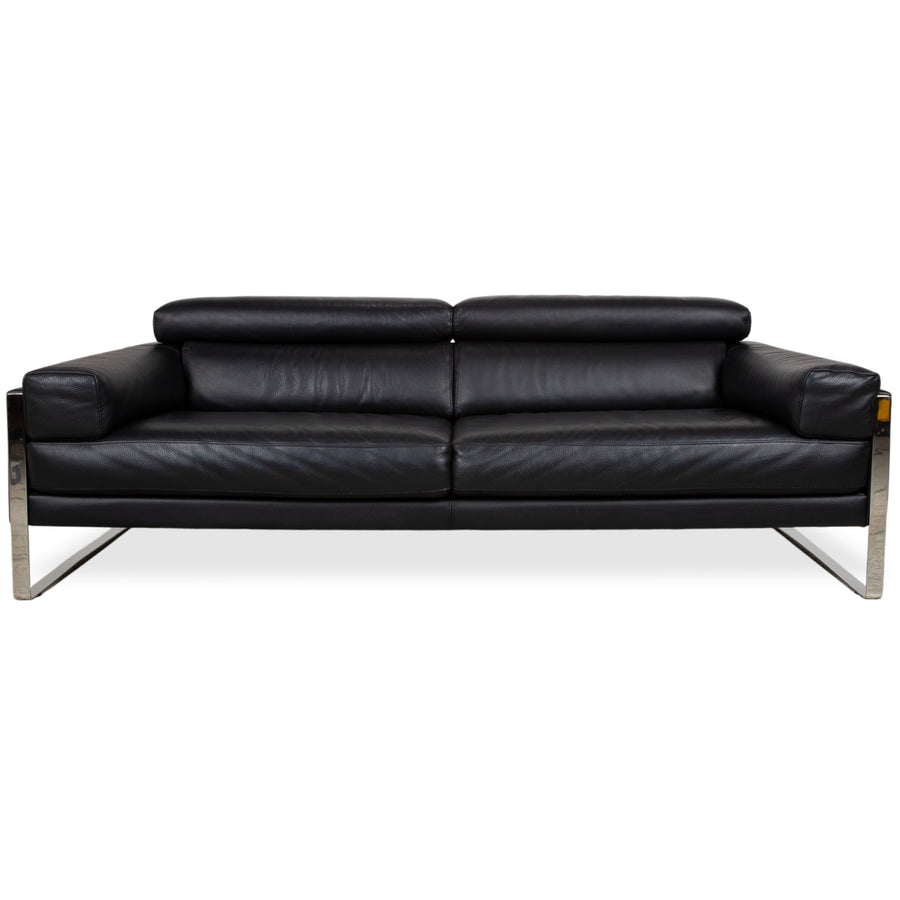 Calia Romeo Leder Chrom Zweisitzer Schwarz Sofa Couch manuelle Funktion