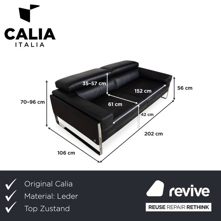 Calia Romeo Leder Chrom Zweisitzer Schwarz Sofa Couch manuelle Funktion