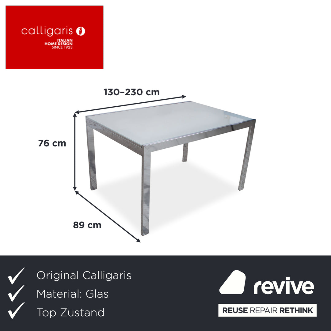 Calligaris Glas Esstisch Weiß Silber Ausziehfunktion Esszimmer 130 x 89 cm