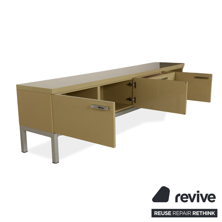 Cappellini wooden high gloss sideboard cream yellow drawers