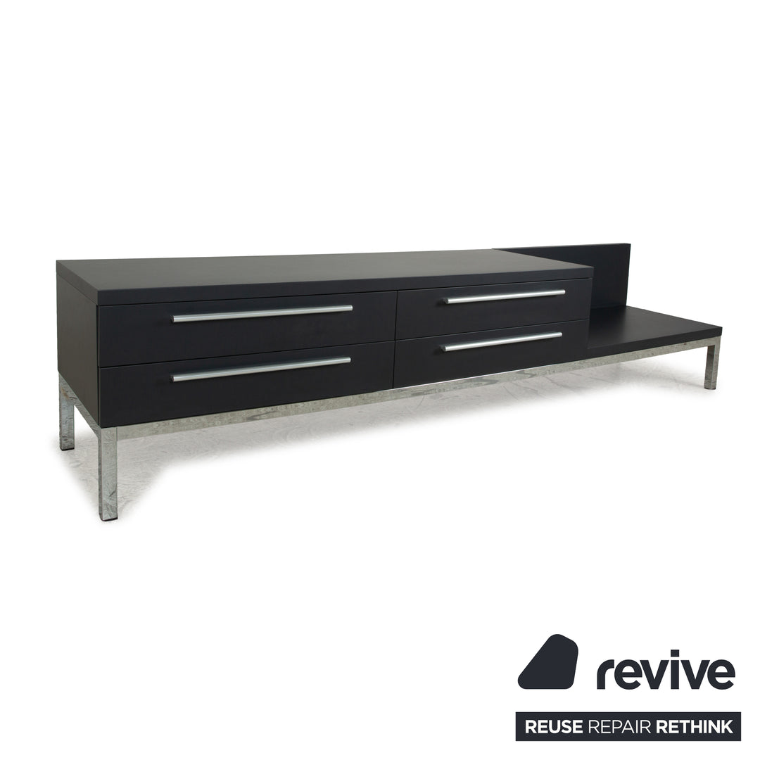Cappellini wooden sideboard anthracite grey chrome drawers