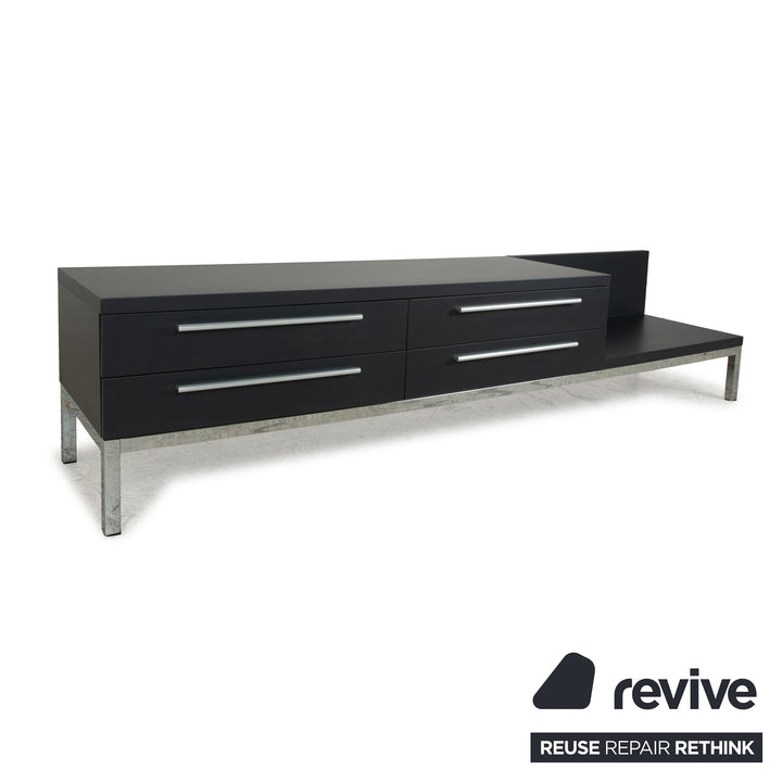 Cappellini wooden sideboard anthracite grey chrome drawers