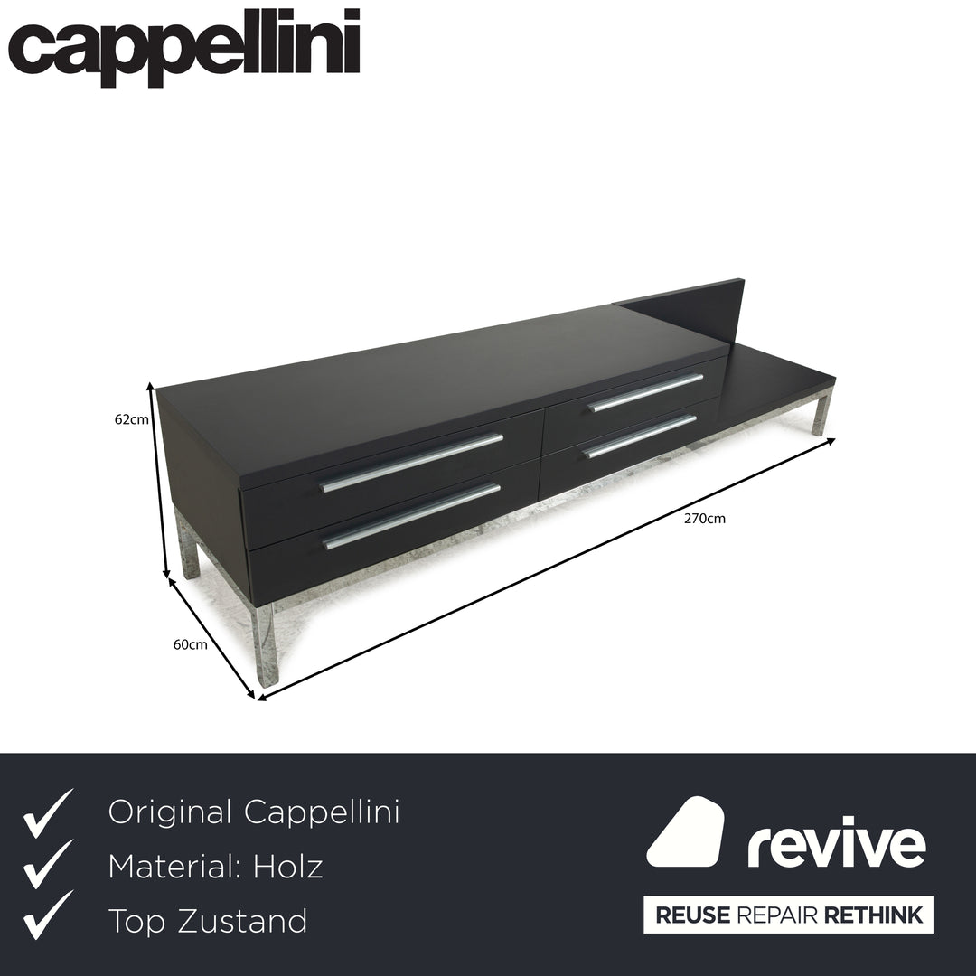 Cappellini wooden sideboard anthracite grey chrome drawers
