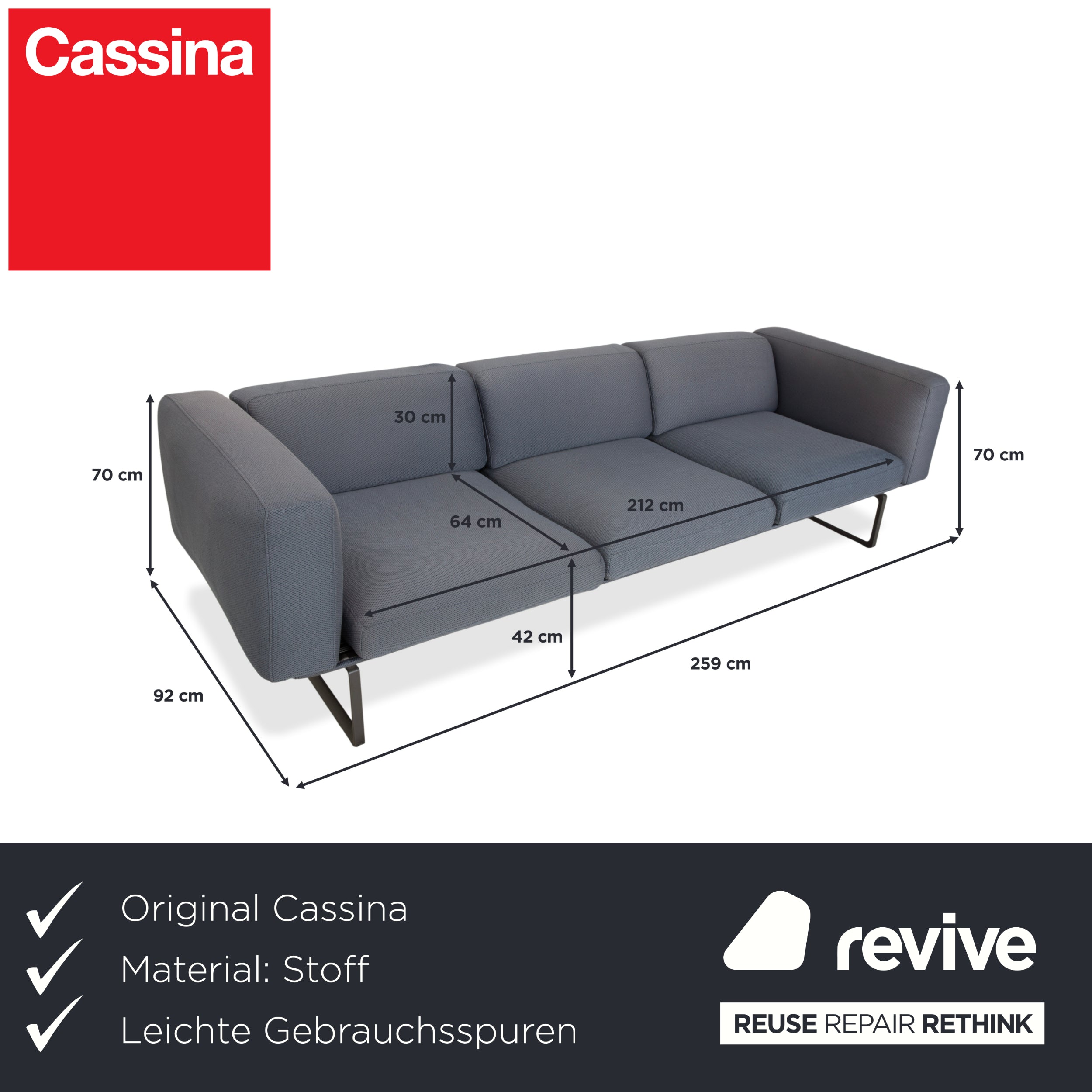 Cassina 8 Stoff Viersitzer Blau Grau Sofa Couch