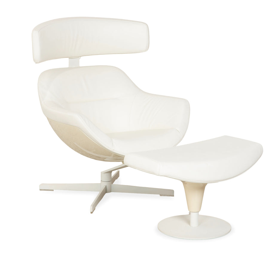 Cassina Auckland Leder Sessel Creme manuelle Funktion inkl. Hocker
