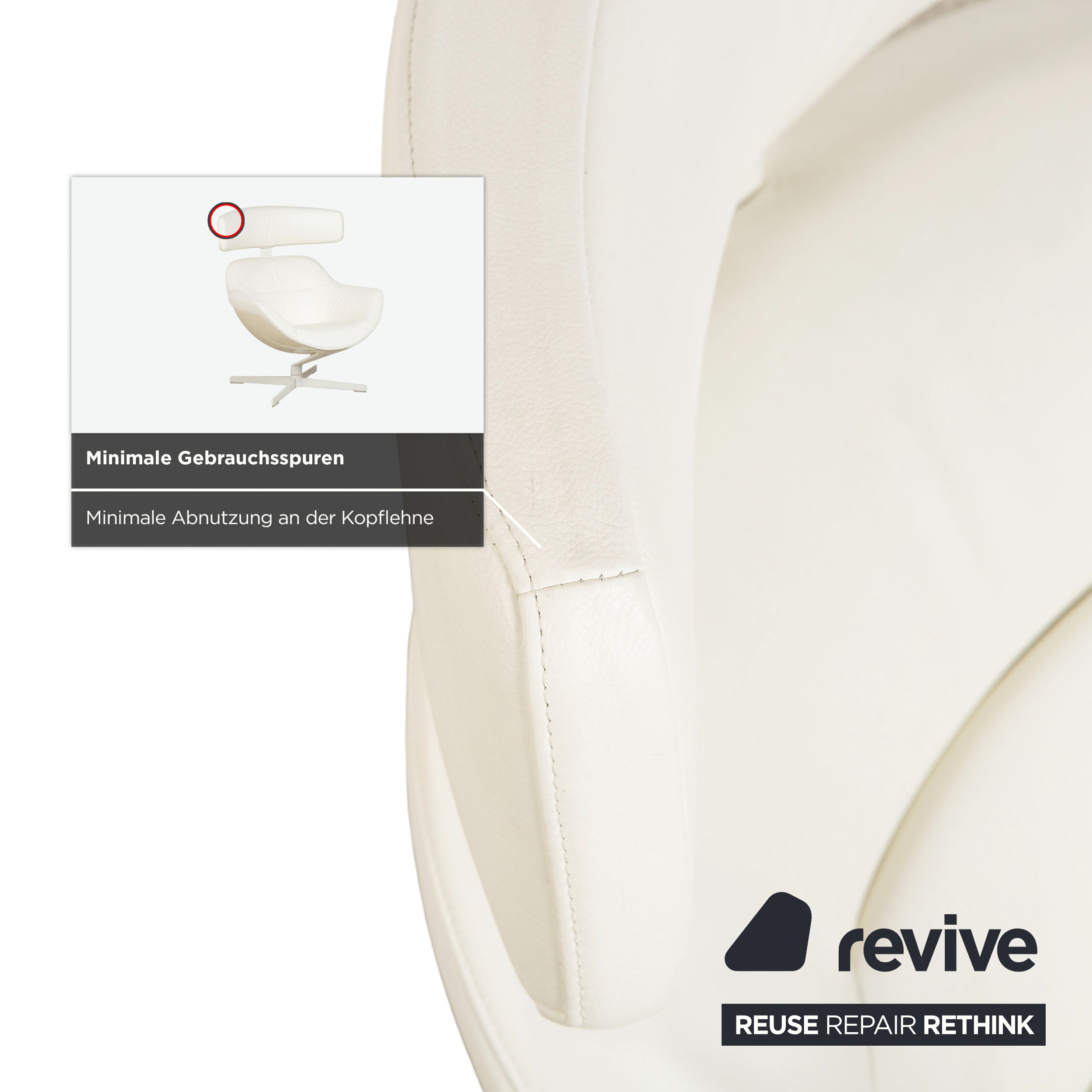 Fauteuil en cuir Cassina Auckland, couleur crème, à commande manuelle, avec repose-pieds.