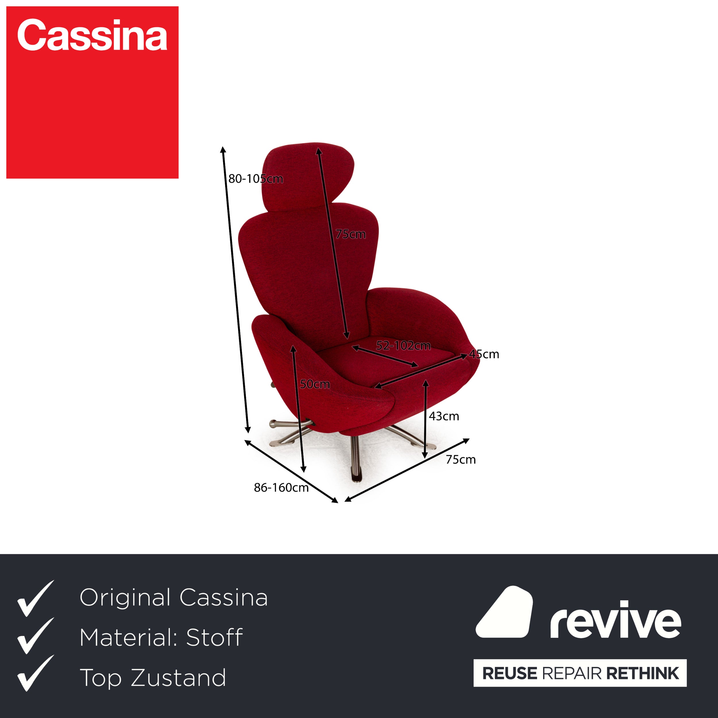 Cassina Dodo fabric armchair red manual function