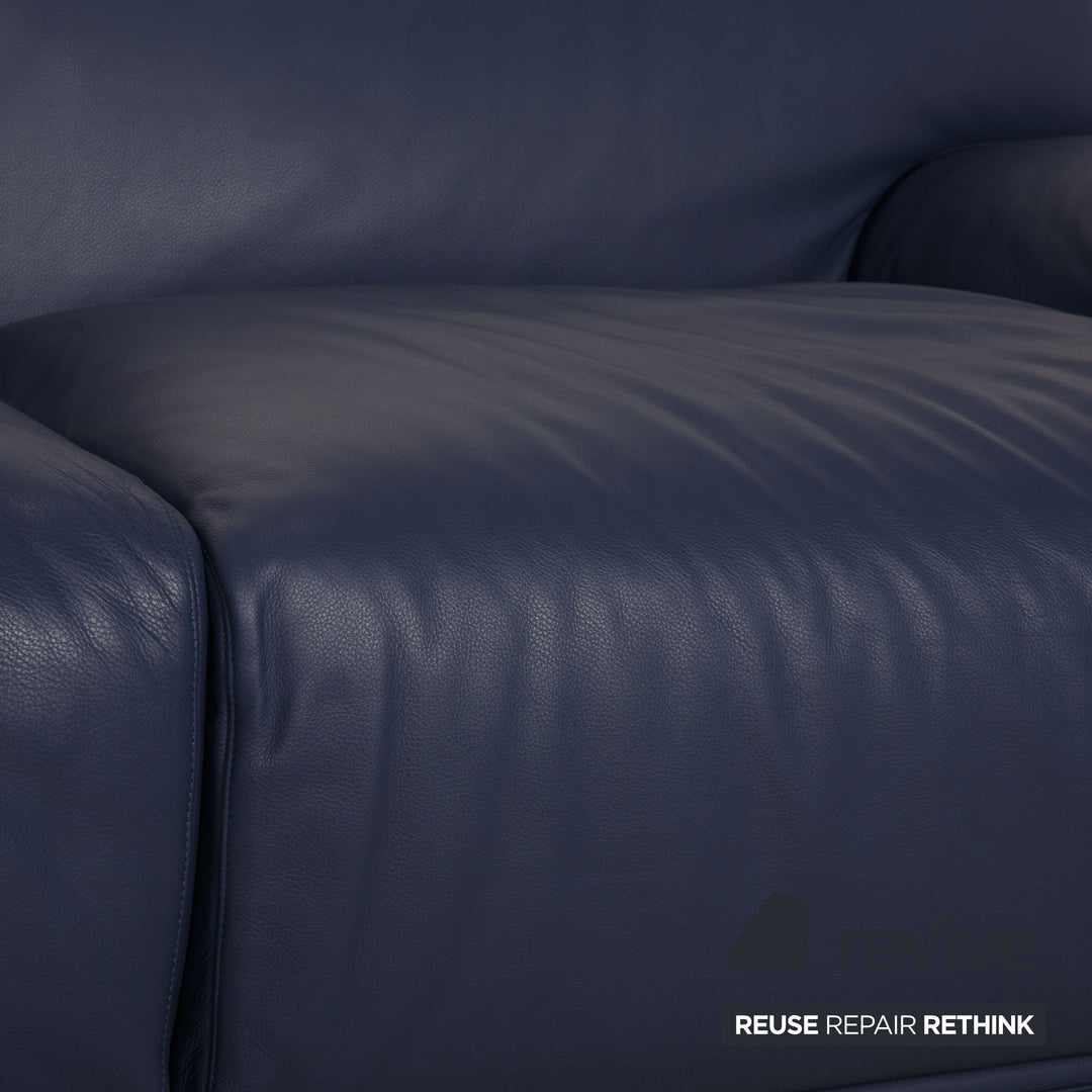 Cassina Fiandra Leather Three Seater Blue Sofa Couch