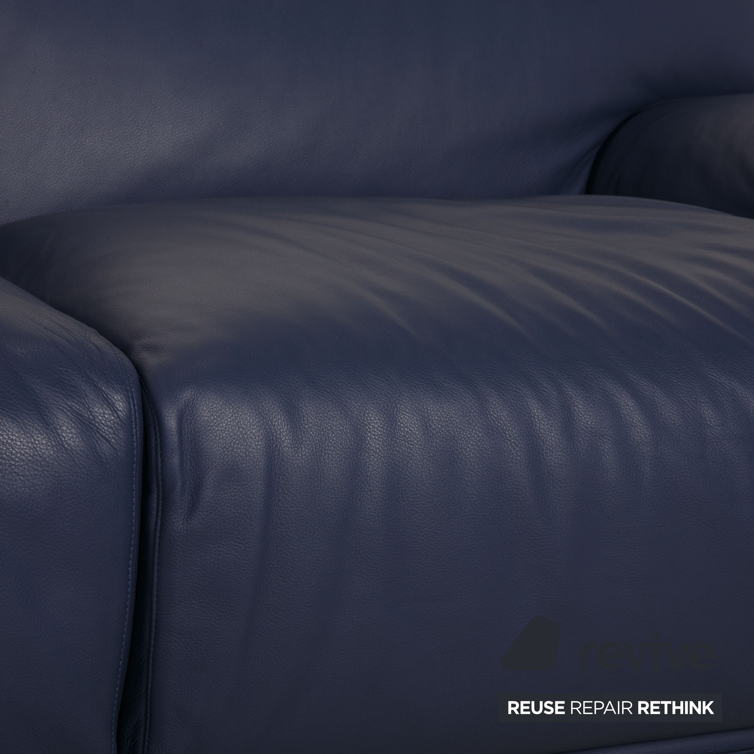 Cassina Fiandra Leather Three Seater Blue Sofa Couch