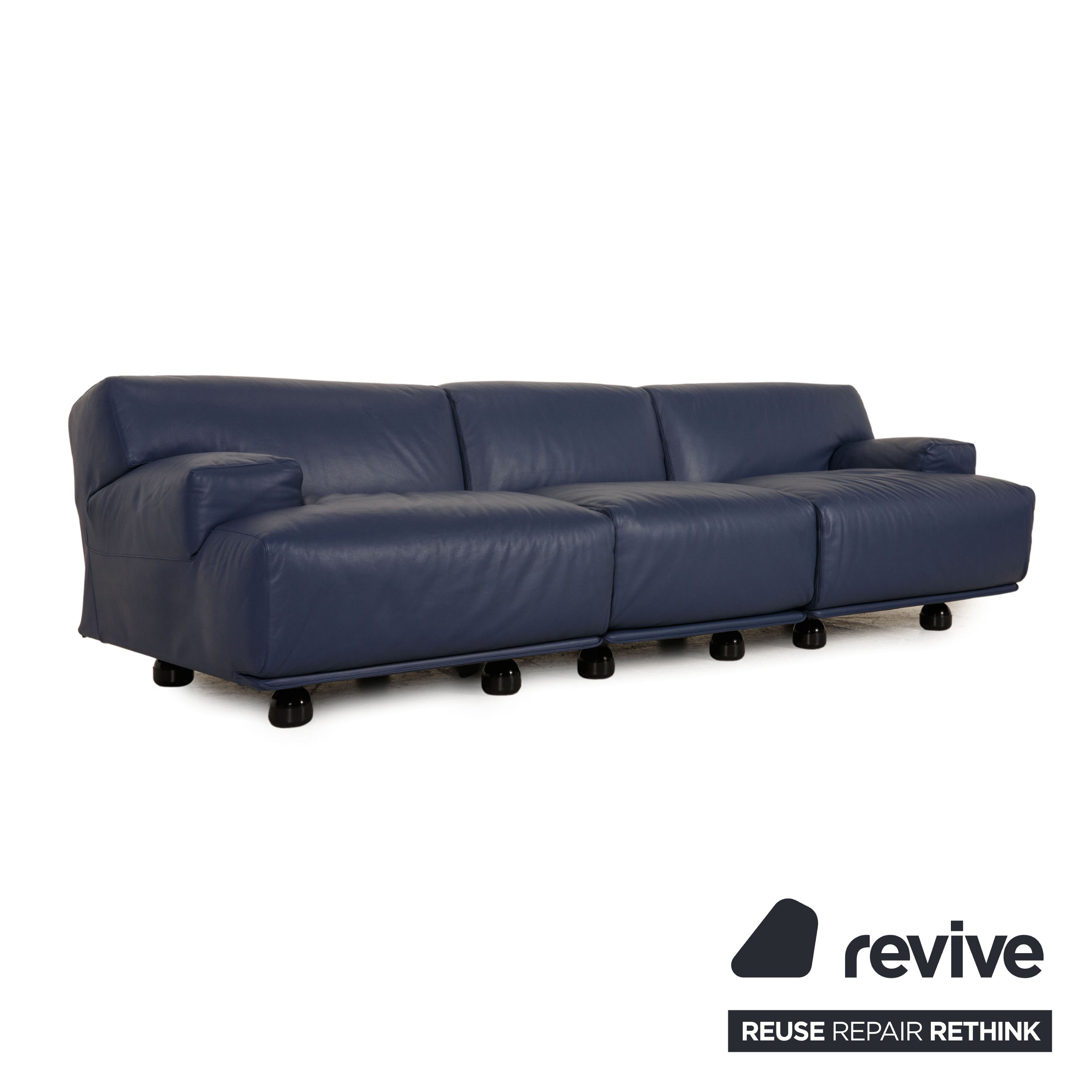 Cassina Fiandra Leather Three Seater Blue Sofa Couch