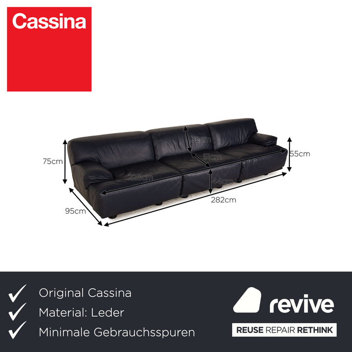 Cassina Fiandra Leather Three Seater Blue Dark Blue Sofa Couch