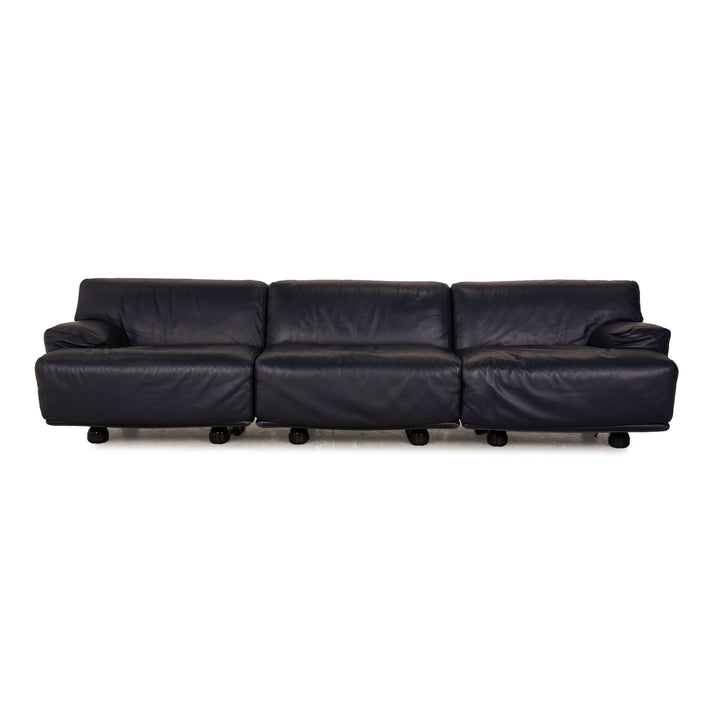 Cassina Fiandra Leder Dreisitzer Blau Dunkelblau Sofa Couch