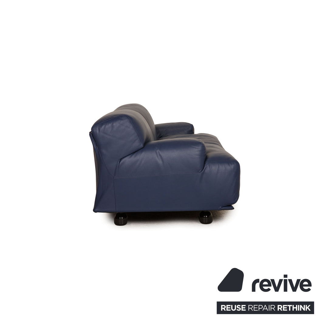 Cassina Fiandra Leder Sofa Garnitur Blau Dreisitzer  Zweisitzer