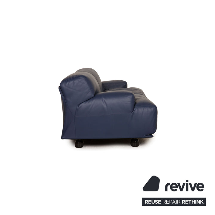 Cassina Fiandra Leder Sofa Garnitur Blau Dreisitzer  Zweisitzer
