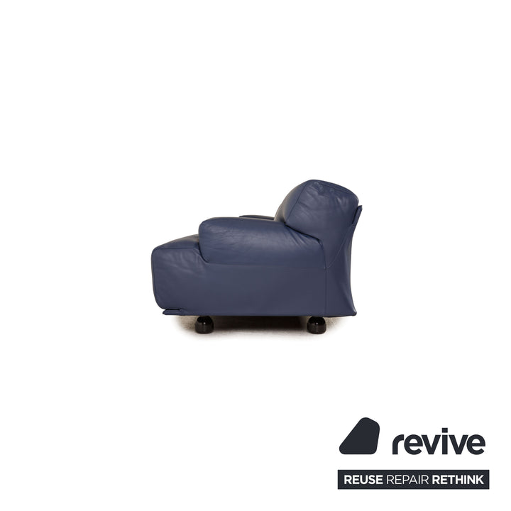 Cassina Fiandra Leder Sofa Garnitur Blau Dreisitzer  Zweisitzer