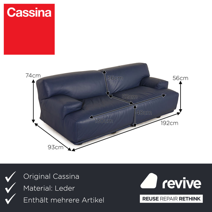Cassina Fiandra Leder Sofa Garnitur Blau Dreisitzer  Zweisitzer