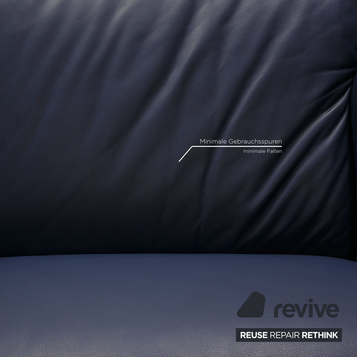 Cassina Fiandra Leder Sofa Garnitur Blau Dreisitzer  Zweisitzer
