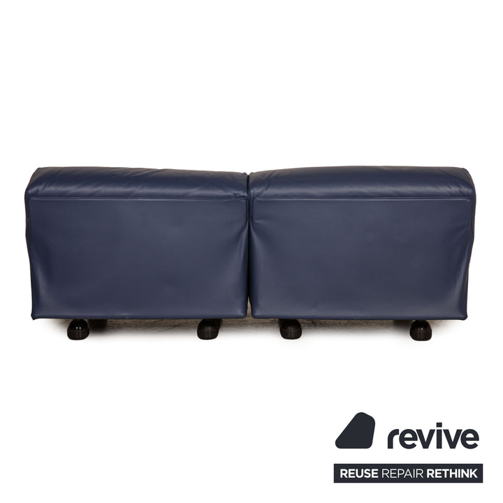 Cassina Fiandra Leder Sofa Garnitur Blau Dreisitzer  Zweisitzer
