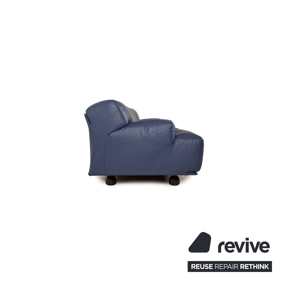 Cassina Fiandra Leder Sofa Garnitur Blau Dreisitzer  Zweisitzer