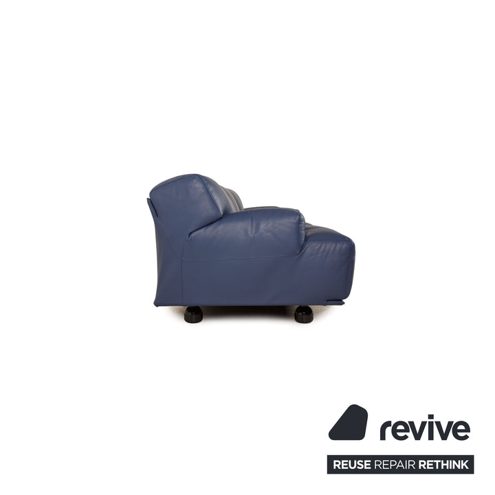 Cassina Fiandra Leder Sofa Garnitur Blau Dreisitzer  Zweisitzer