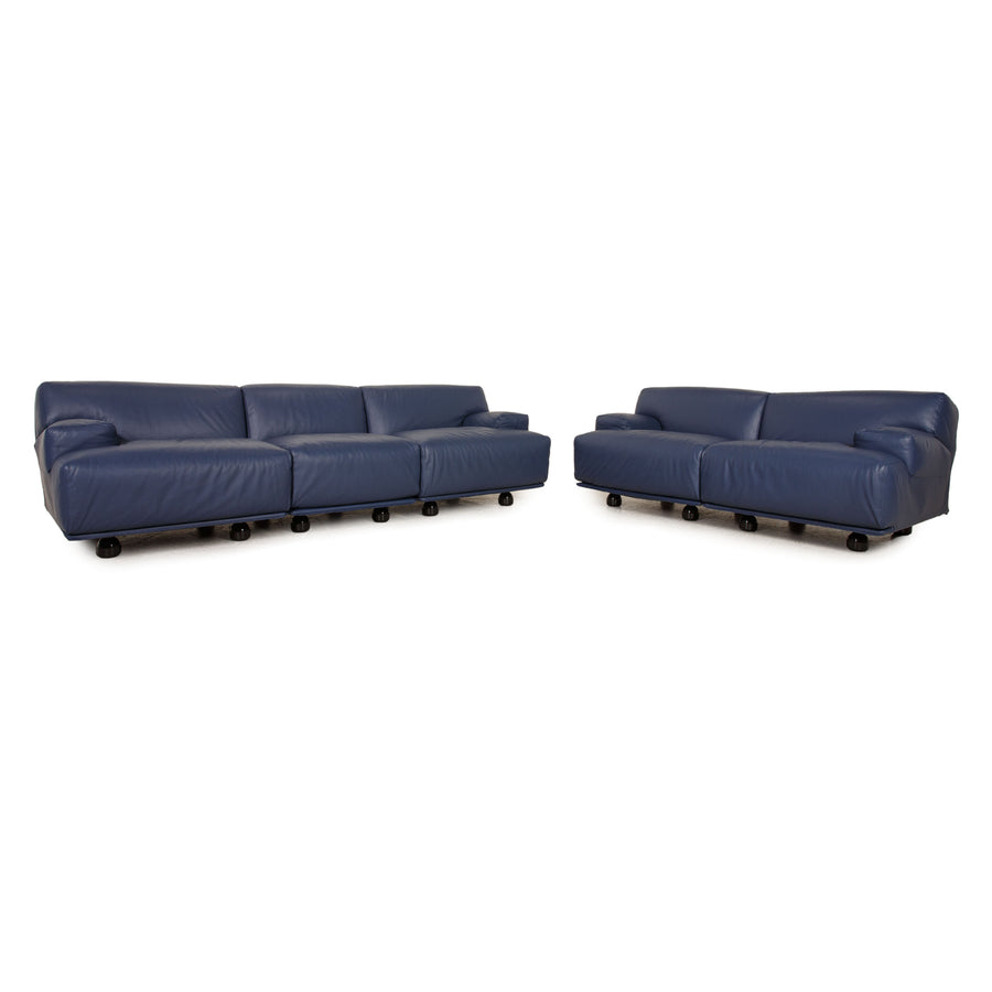 Cassina Fiandra Leder Sofa Garnitur Blau Dreisitzer  Zweisitzer