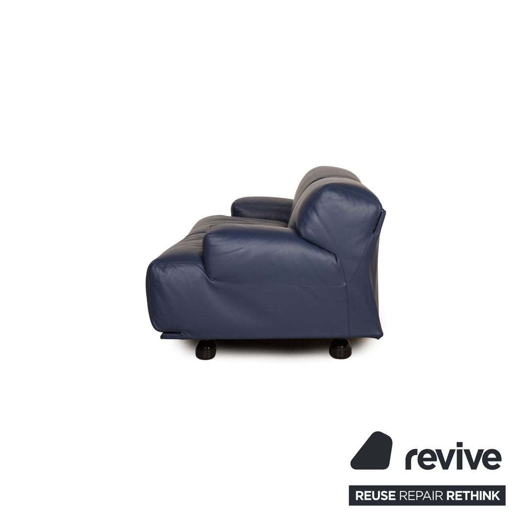 Cassina Fiandra Leder Sofa Garnitur Blau Dreisitzer  Zweisitzer