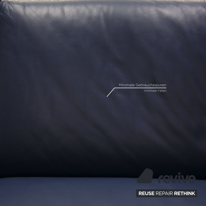 Cassina Fiandra Leder Sofa Garnitur Blau Dreisitzer  Zweisitzer