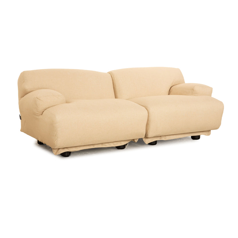 Cassina Fiandra fabric two-seater cream sofa couch reupholstered