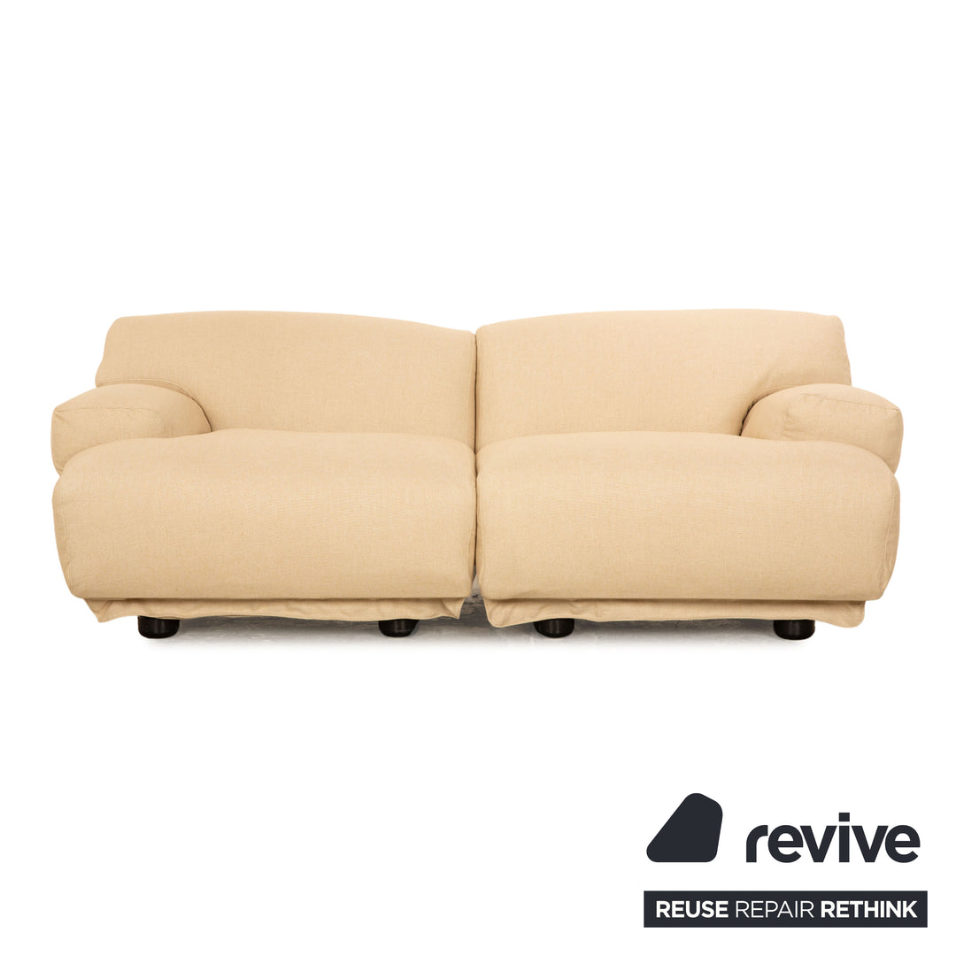Cassina Fiandra fabric two-seater cream sofa couch reupholstered