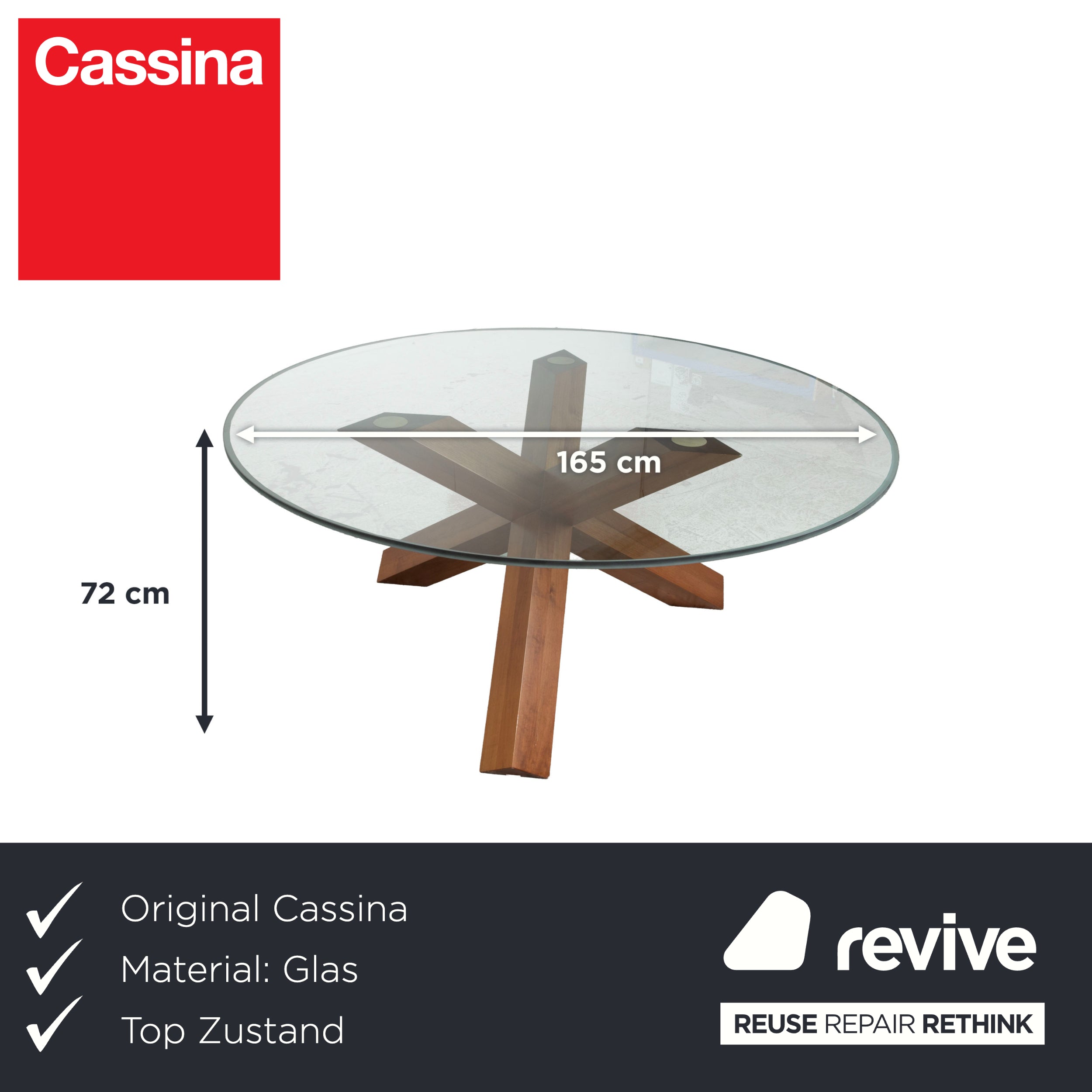 Cassina LA ROTONDA 452 Glas Holz Esstisch Braun Esszimmer
