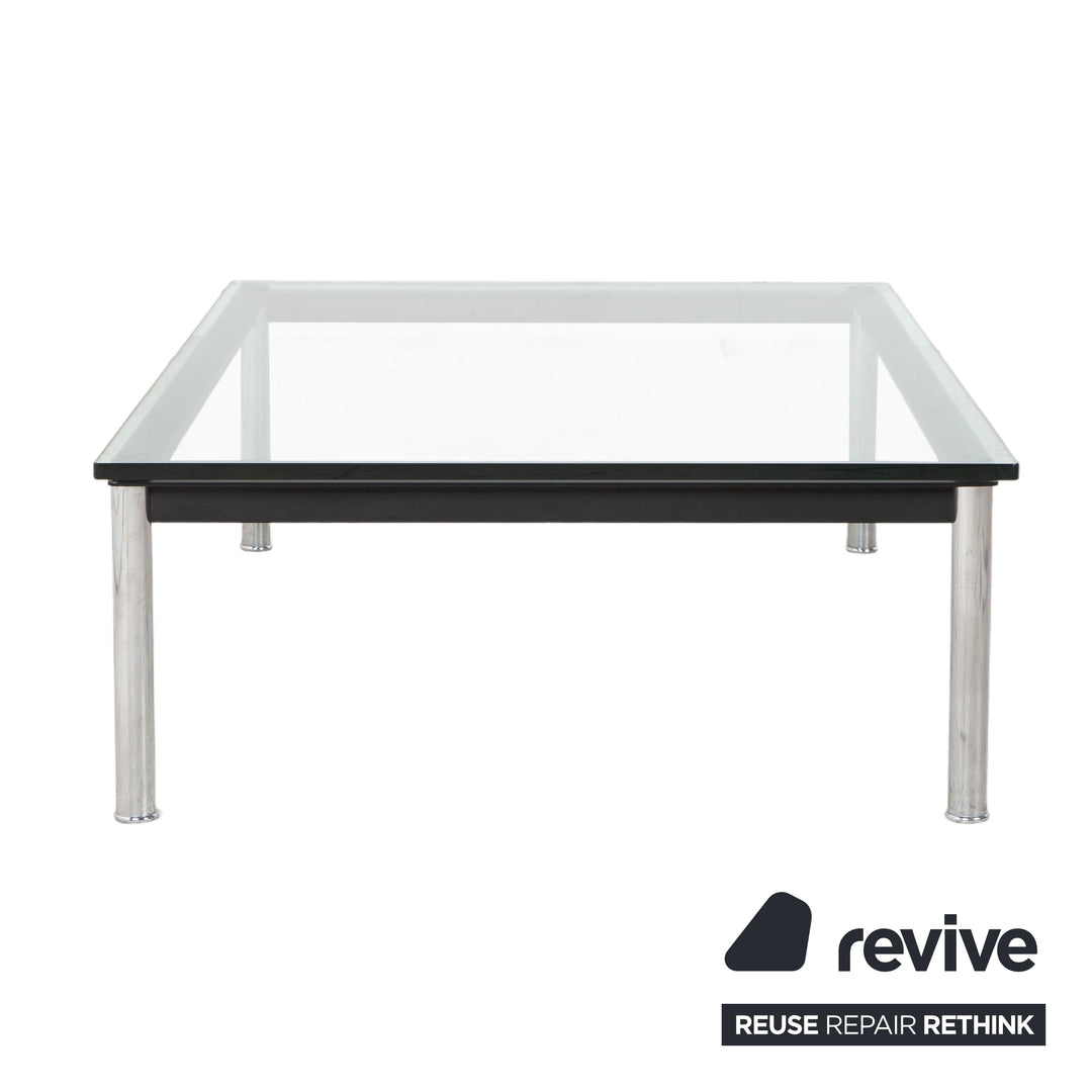 Table basse Cassina LC 10-P en verre chromé argenté et noir style Bauhaus
