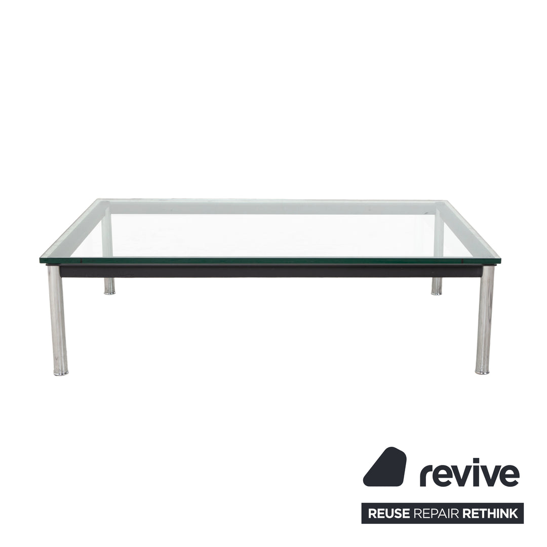 Table basse Cassina LC 10-P en verre chromé argenté et noir style Bauhaus