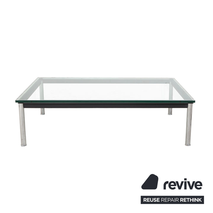 Table basse Cassina LC 10-P en verre chromé argenté et noir style Bauhaus
