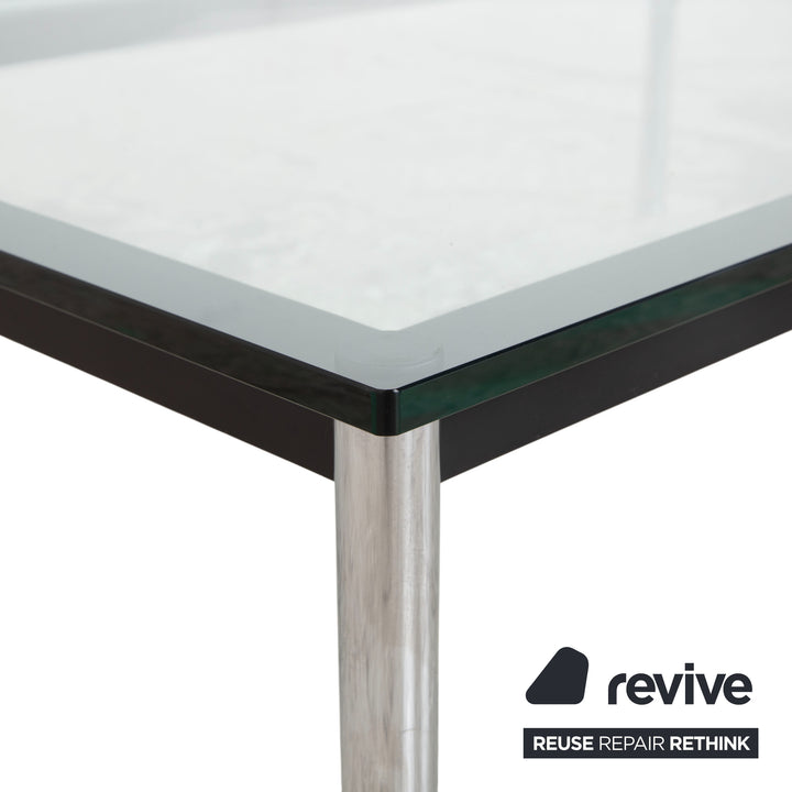 Table basse Cassina LC 10-P en verre chromé argenté et noir style Bauhaus