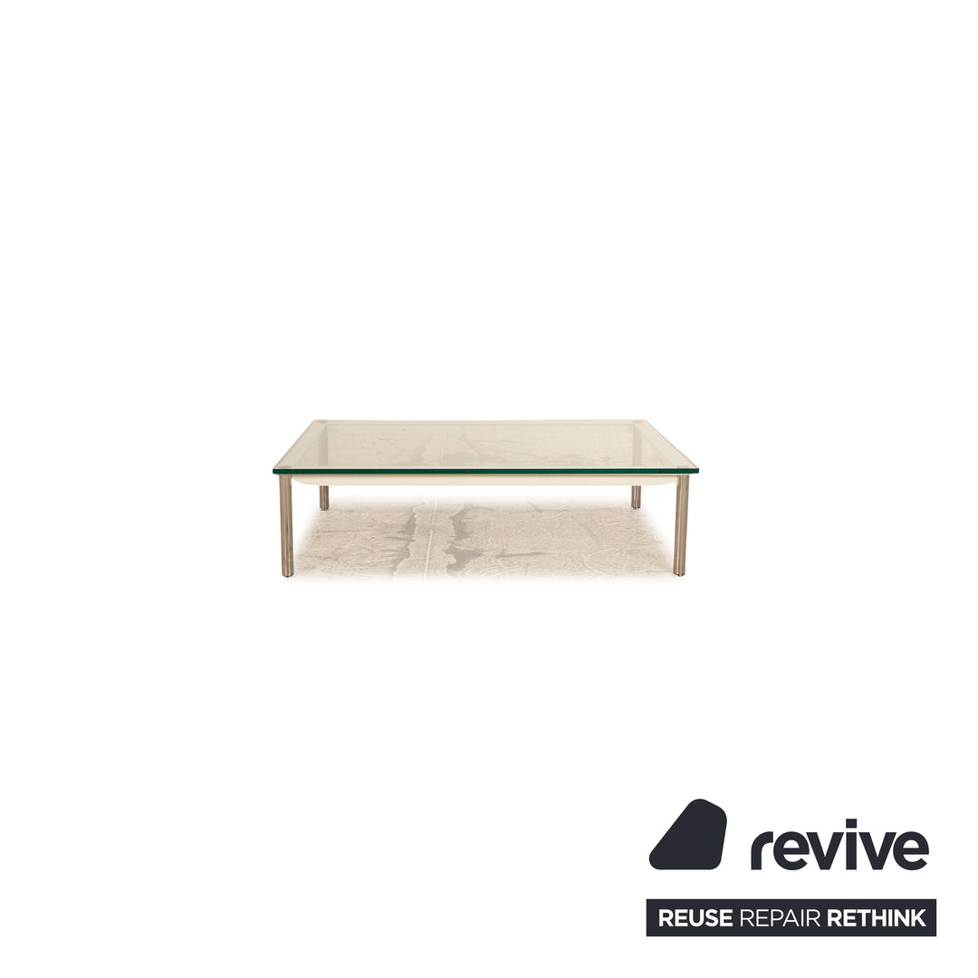 Cassina LC 10-P glass coffee table white silver grey